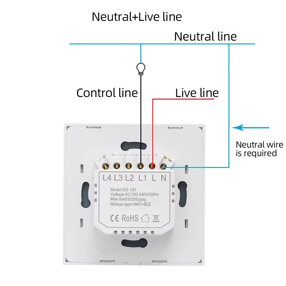 Wifi Smart Switch EU Light Wall Touch Switch 220V Need Neutral Wire Tuya Smart Life Work with Alexa Google Home 1/2/3/4 Gang