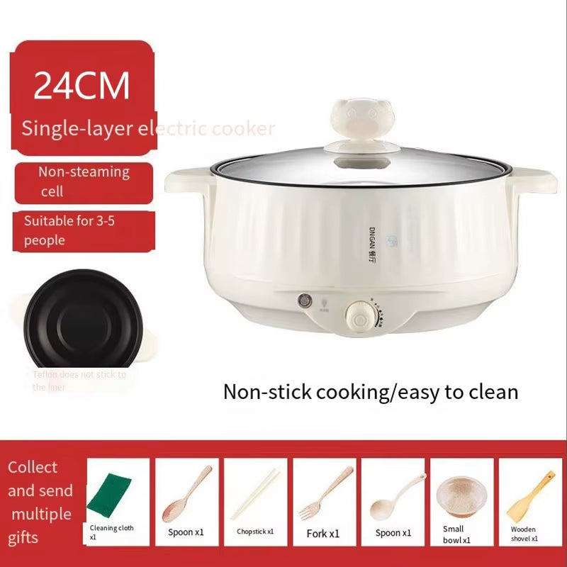 1-2 People Use New Electric Cooking Pot Multifunctional Pot Single/Double-Layer Home Non-Stick Boiler Cooking Appliances