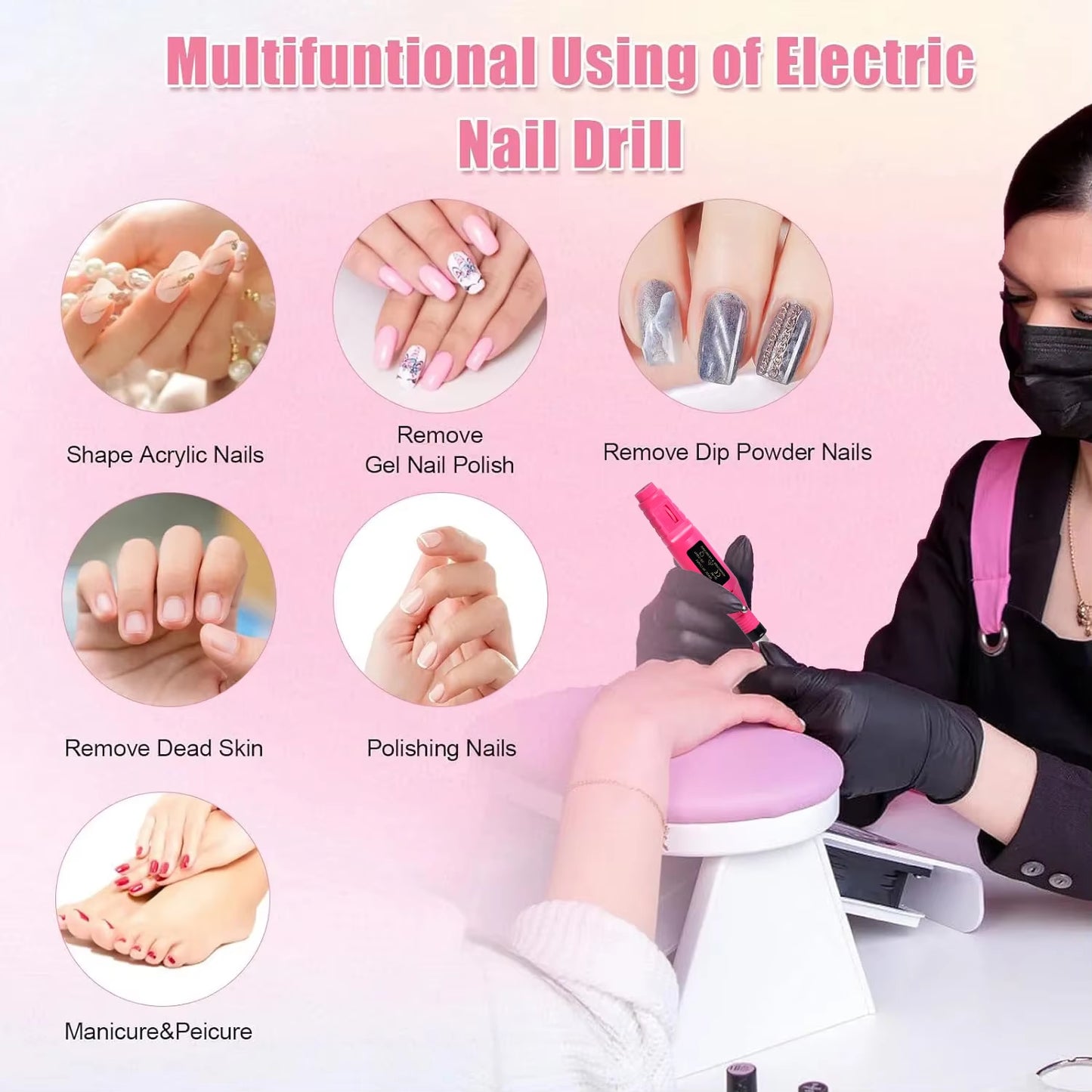 Nail Sander Set Electric Nail Drill Machine Grinding Equipment Milling Cutter for Manicure Pedicure Strong Polishing Tools