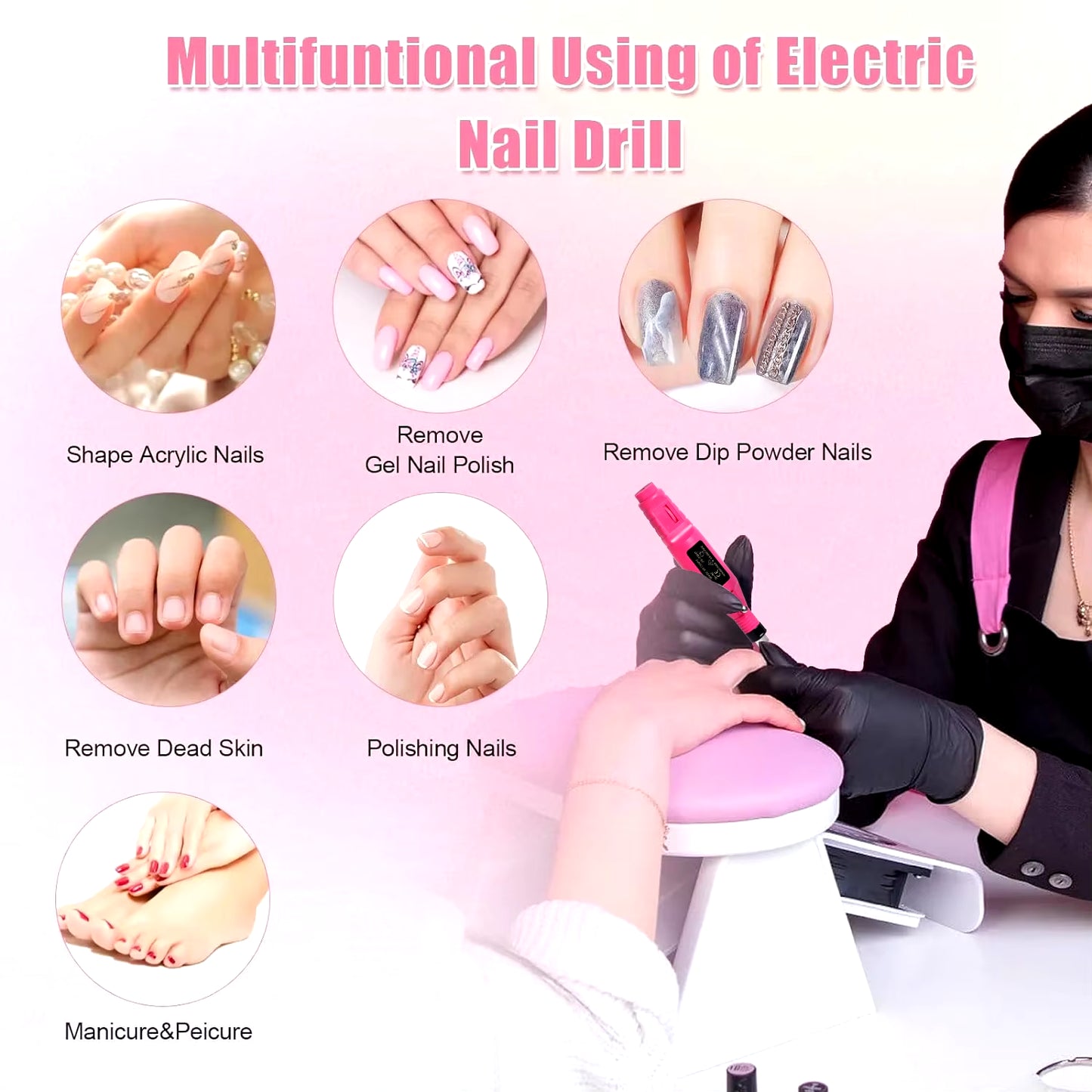 Strong Function Nail Drill Machine Set Electric Nail Sander Gel Polish Remover Tools Driller Manicure Nail Accessories