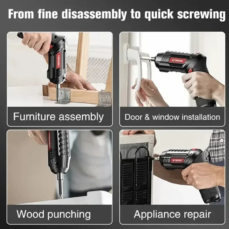 2/47Pcs 3.6V Screwdriver Kit Rechargeable Lithium Battery Cordless Electric Screwdriver Drill Kit Folding Home Power Tools