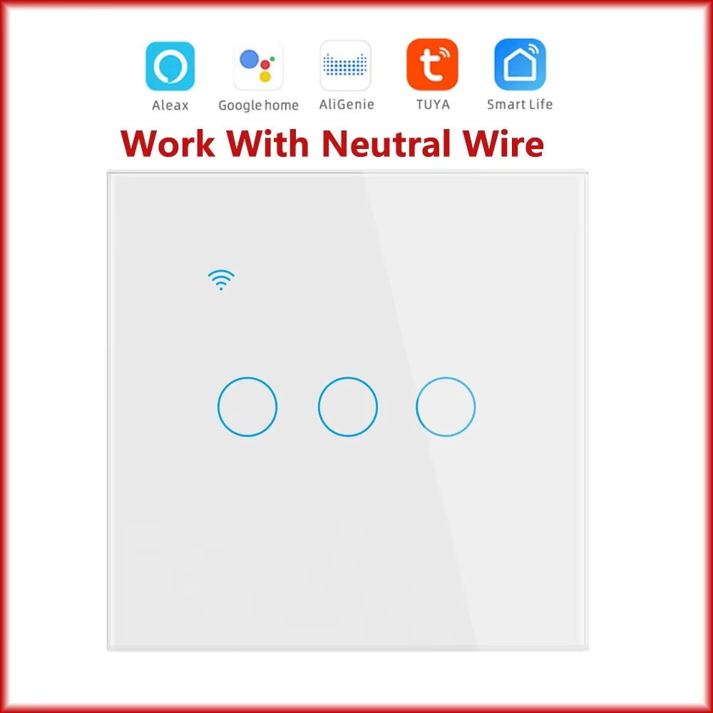 Wifi Smart Switch EU Light Wall Touch Switch 220V Need Neutral Wire Tuya Smart Life Work with Alexa Google Home 1/2/3/4 Gang