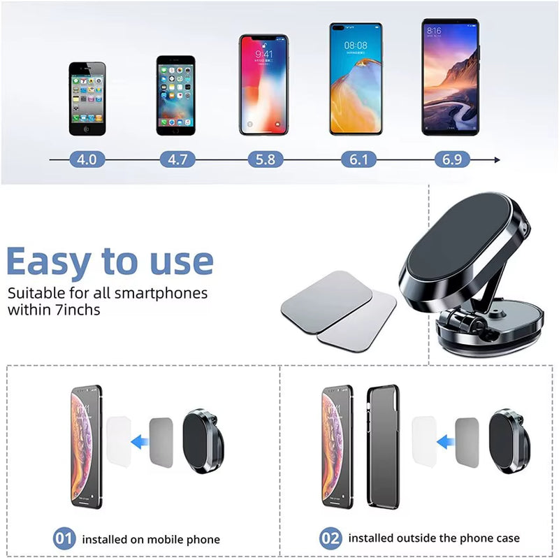1080 Magnetic Car Phone Holder Magnet Smartphone Support GPS Foldable Phone Bracket in Car for Iphone 14 13 12 11 Samsung Xiaomi