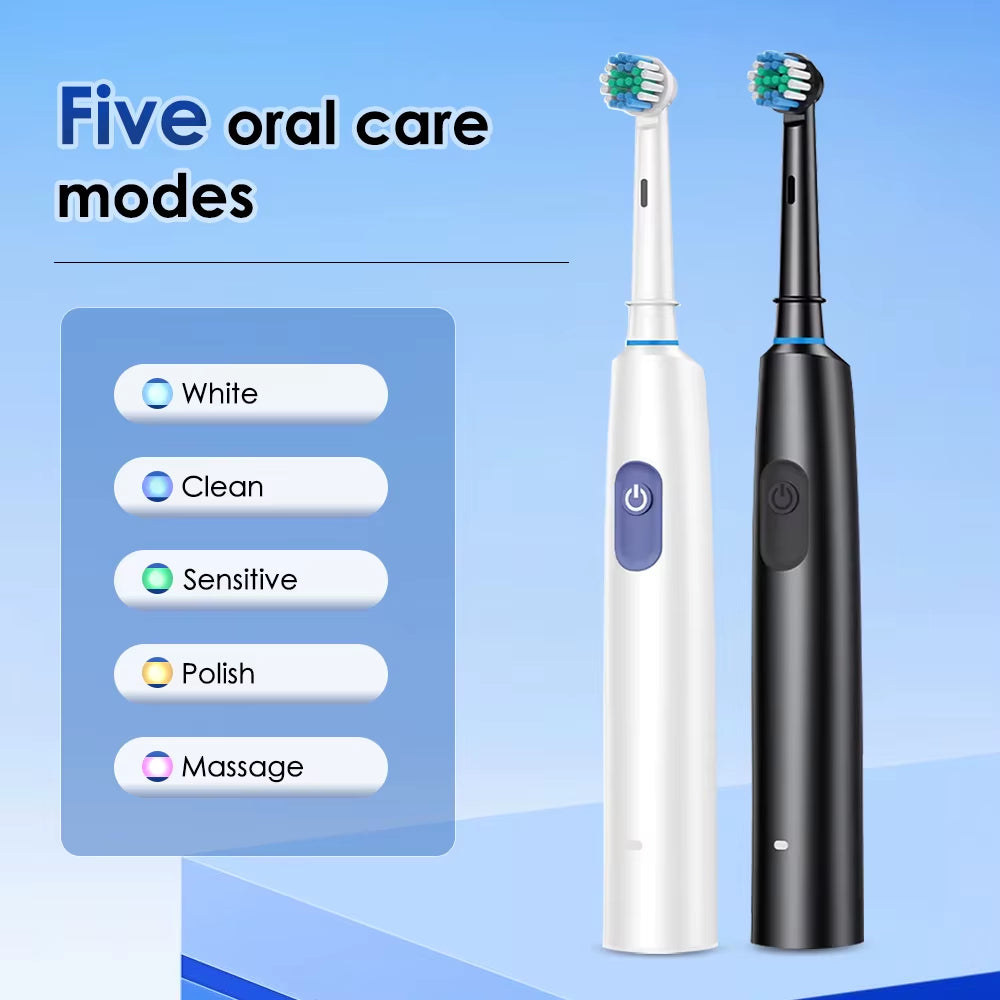 Smart Rotating Timing Electric Toothbrush, Rechargeable Rotary Toothbrush with 4 Heads, 5 Modes Setting Teeth Whitening Oral Car