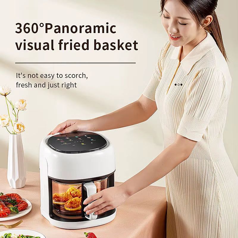 Smart Electric Air Fryer Large Capacity Convection Oven Deep Fryer without Oil Kitchen 360°Baking Viewable Window Home Appliance