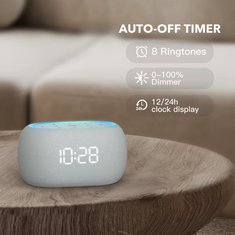 White Noise Alarm Clock with Bluetooth Speaker 21 Relaxing Sounds 7 Night Lights 0-100% Dimming Sleep Timer Sleep Bedroom