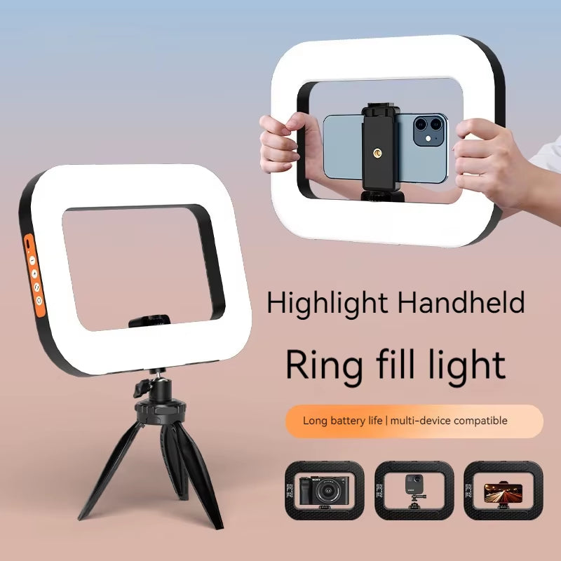 New Handheld Ring LED Rechargeable Fill Light Portable Mobile Phone Live Broadcast Photography Desktop Rabbit Cage Selfie Light