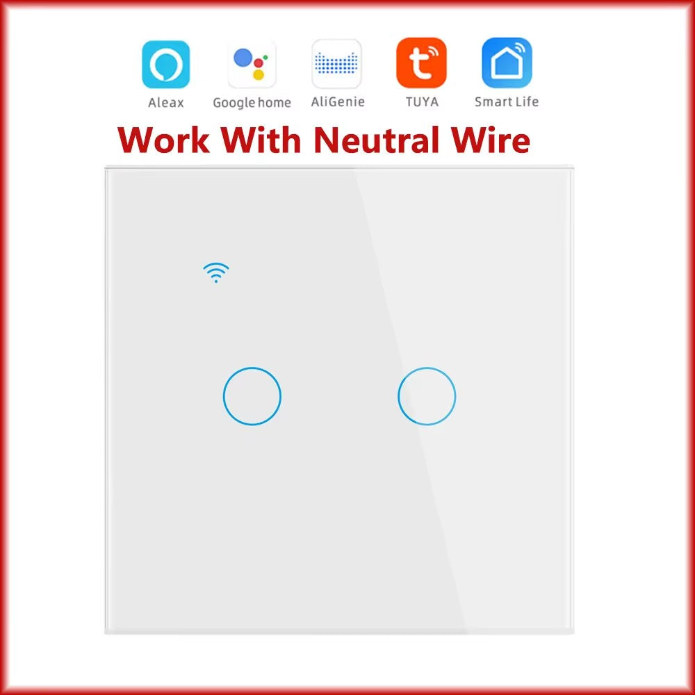 Wifi Smart Switch EU Light Wall Touch Switch 220V Need Neutral Wire Tuya Smart Life Work with Alexa Google Home 1/2/3/4 Gang