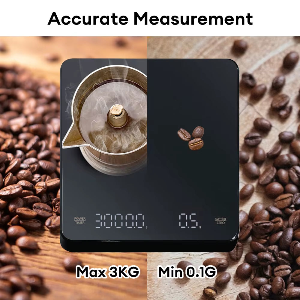 Digital Coffee Scale with Timer LED Screen Espresso USB 3Kg Max.Weighing 0.1G High Precision Measures in Oz/Ml/G Kitchen Scale