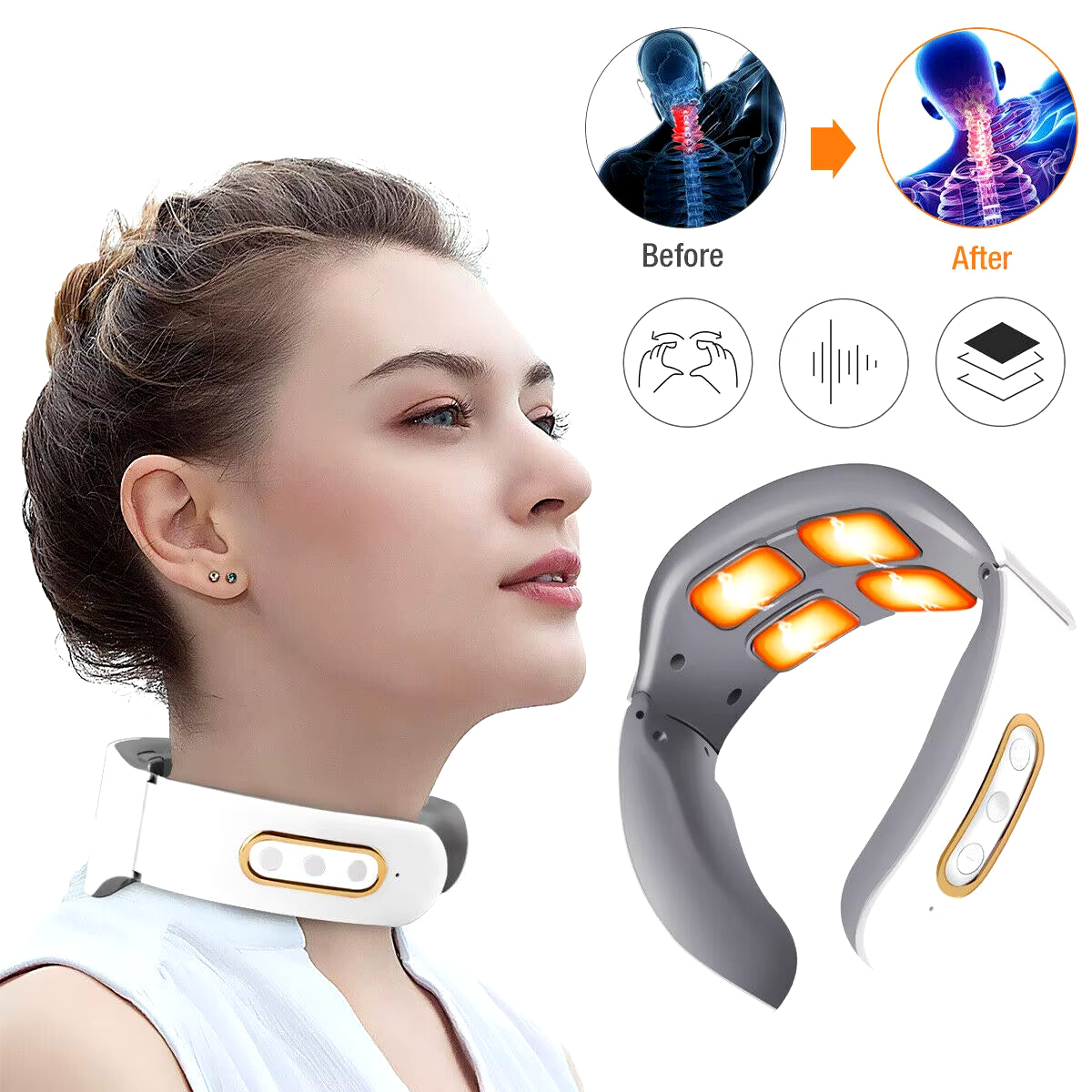 Electric Neck Shoulder Pulse Massager Kneading 4 Head TENS Magnetic Pulse Heating Cervical Vertebra Relax Pain Relief Massage