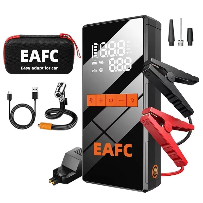 12V Car Jump Starter 4 in 1 Car Wireless Tire Inflator Pump Air Compressor Power Bank Potable Battery Starting Fast Charging