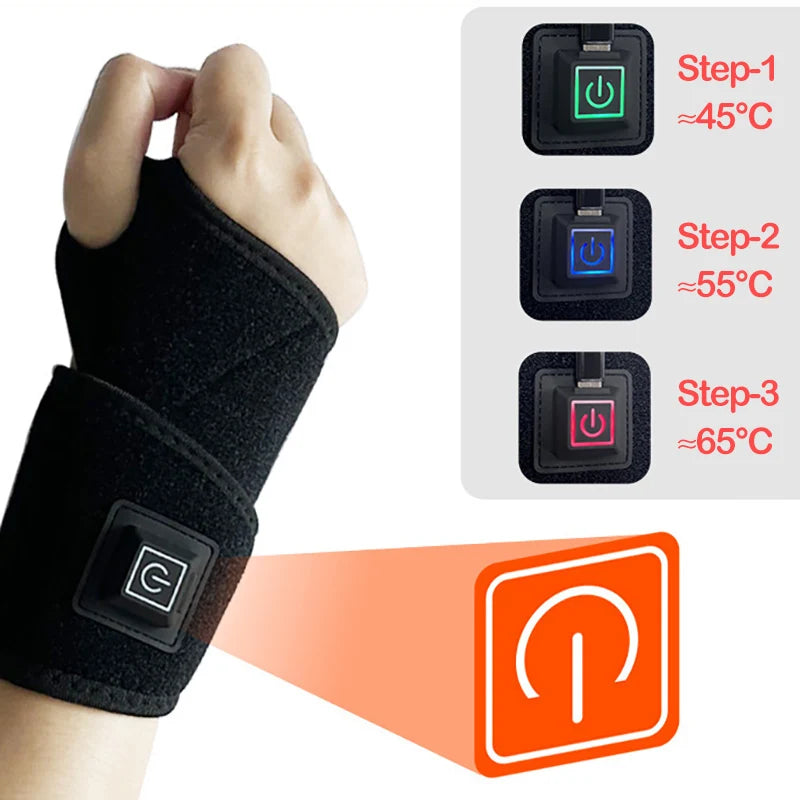 Electrically Heated Wrist Support Sleeve Adjustable Wrist Guard Breathable Black Strap Sports and Hand Joint Protection Tool