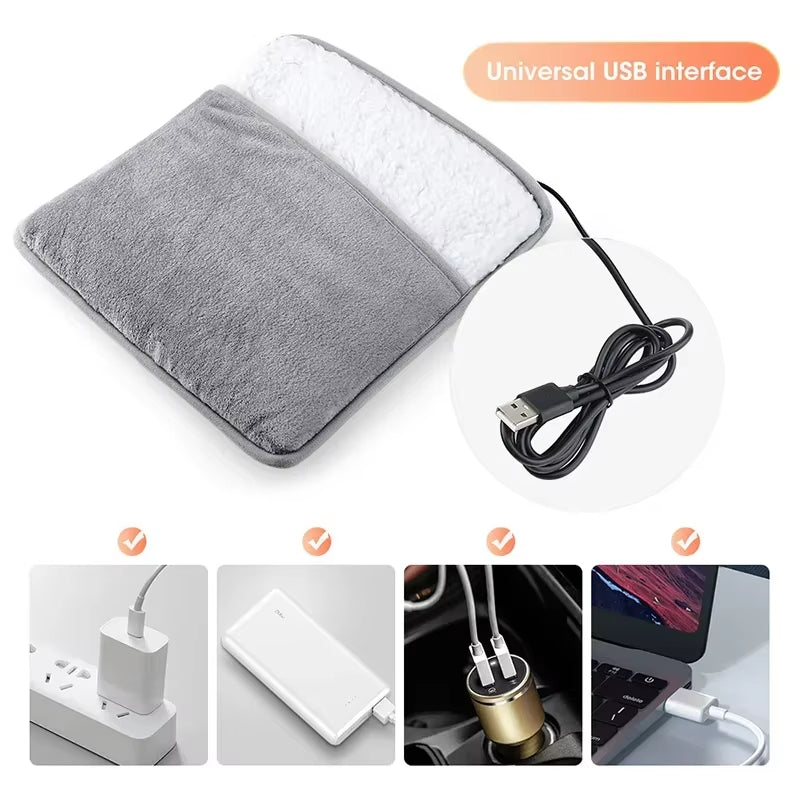 Portable USB Electric Foot Heating Pad Washable Soft Plush Foot Heater Winter Foot Warming Mat for Bed,Under Desk,Office,Home