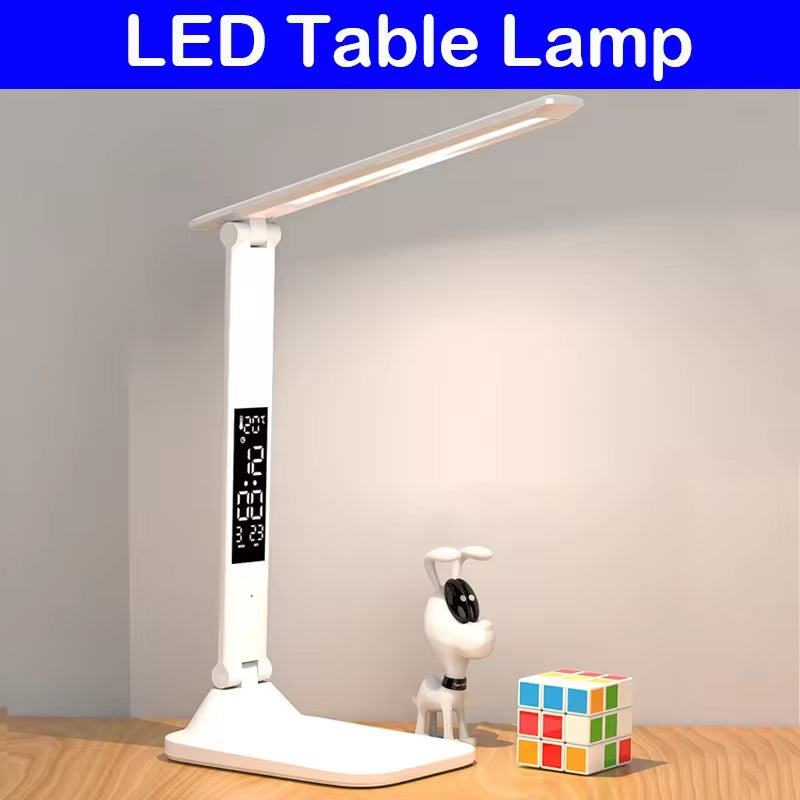 Rotating Foldable 180 Rechargeable LED Clock Dimmable Desk Lamp Desktop Reading Night Light Eye Protection New USB