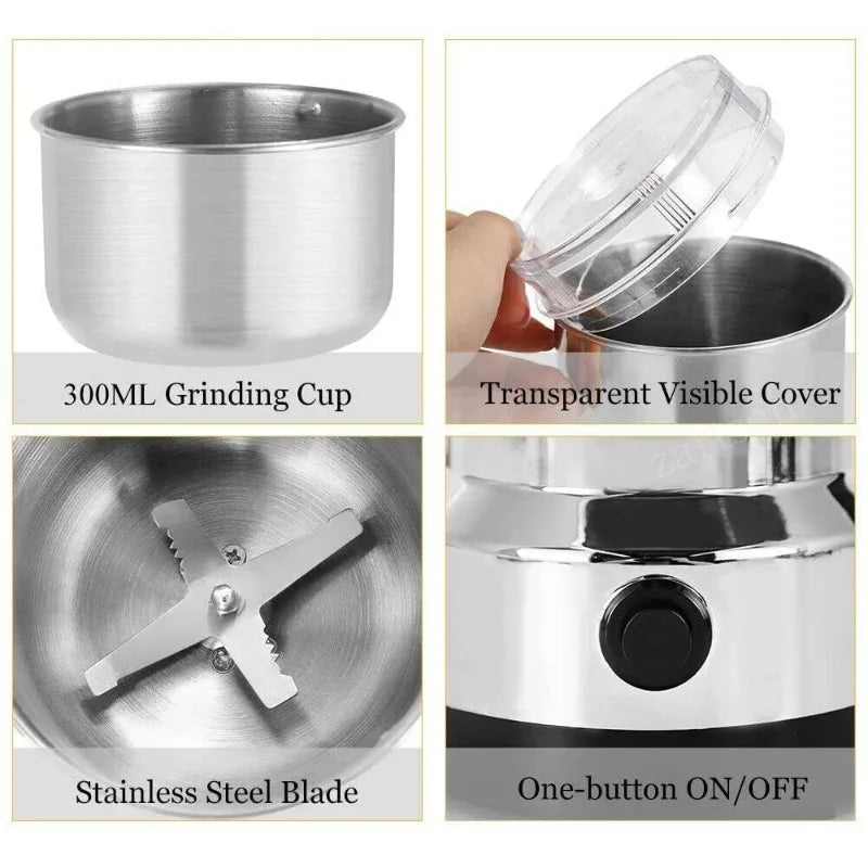 High Power Electric Coffee Grinder Kitchen Cereal Nuts Beans Spices Grains Grinder Machine Multifunctional Home Coffee Grinder