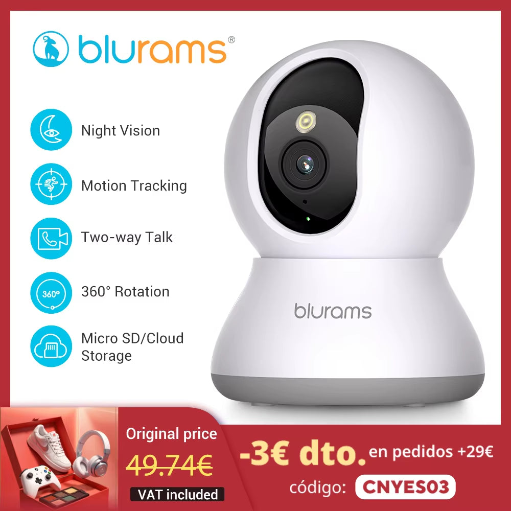 Pet Camera 2K, 360° Indoor Security Camera, Dog Camera with Phone App, PTZ Cameras for Home Security Indoor, 2-Way Audio