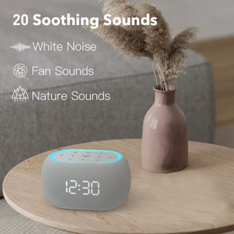 White Noise Alarm Clock with Bluetooth Speaker 21 Relaxing Sounds 7 Night Lights 0-100% Dimming Sleep Timer Sleep Bedroom