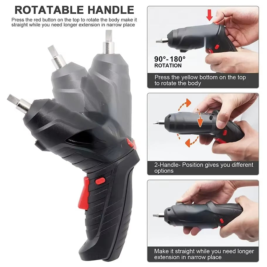 2/47Pcs 3.6V Screwdriver Kit Rechargeable Lithium Battery Cordless Electric Screwdriver Drill Kit Folding Home Power Tools