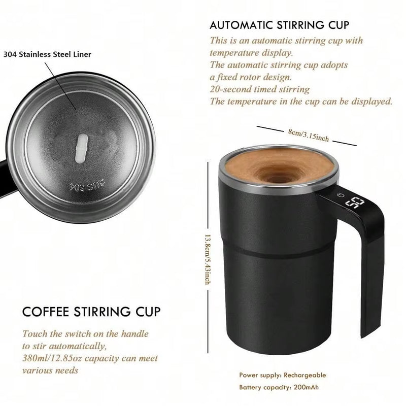 380ML Mini Electric Coffee Self Mixing Mug IP67 Waterproof Food Safe Coffee Mug USB Rechargeable Automatic Magnetic Cup for Tea
