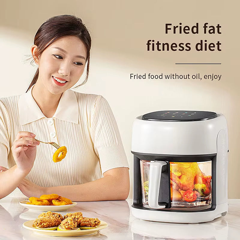 Smart Electric Air Fryer Large Capacity Convection Oven Deep Fryer without Oil Kitchen 360°Baking Viewable Window Home Appliance