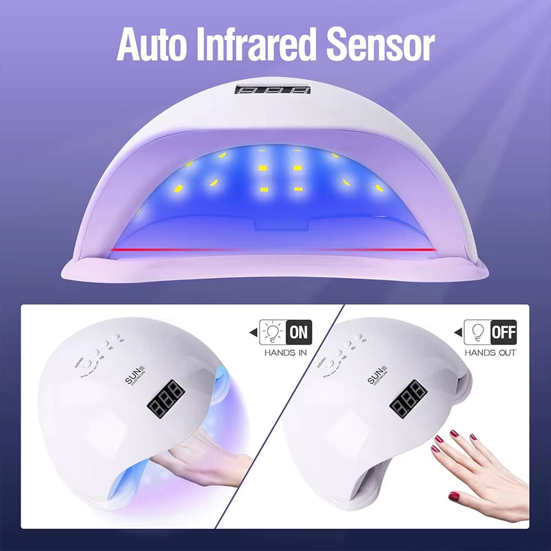 YIKOOLIN SUN5 48W Led Uv Lamp for Nails Drying with 4 Timers Automatic Sensor All Gel Professional Nail Art Tools Accessories