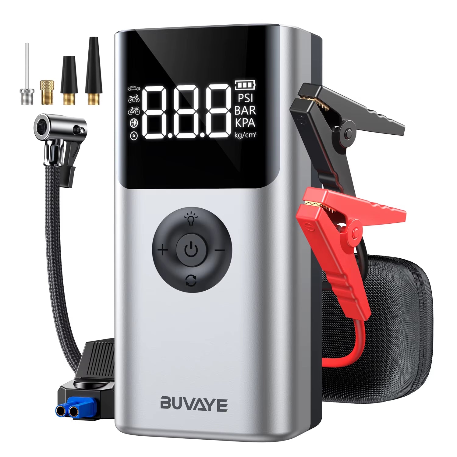 2500A Car Jump Starter Power Bank Portable 150PSI Air Pump 12V Battery Booster for 8.0L Gasoline and 6.0L Diesel Engines