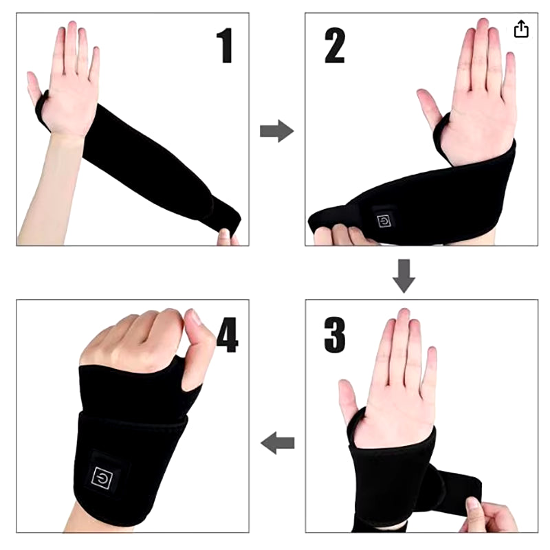 Electrically Heated Wrist Support Sleeve Adjustable Wrist Guard Breathable Black Strap Sports and Hand Joint Protection Tool