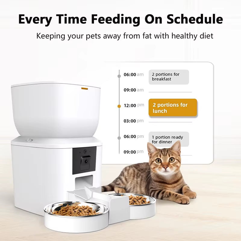 Automatic Cat Feeder with 1080P Camera Video Cat Food Dispenser Pet Smart Voice Recorder Remote Control Auto Feeder for Cat Dog