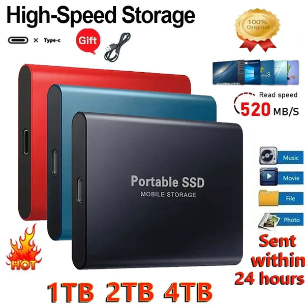 External Hard Drive 1TB Portable SSD 2TB External Solid State Drive USB 3.1/Type-C Hard Disk High-Speed Storage for Pc/Mac/Phone