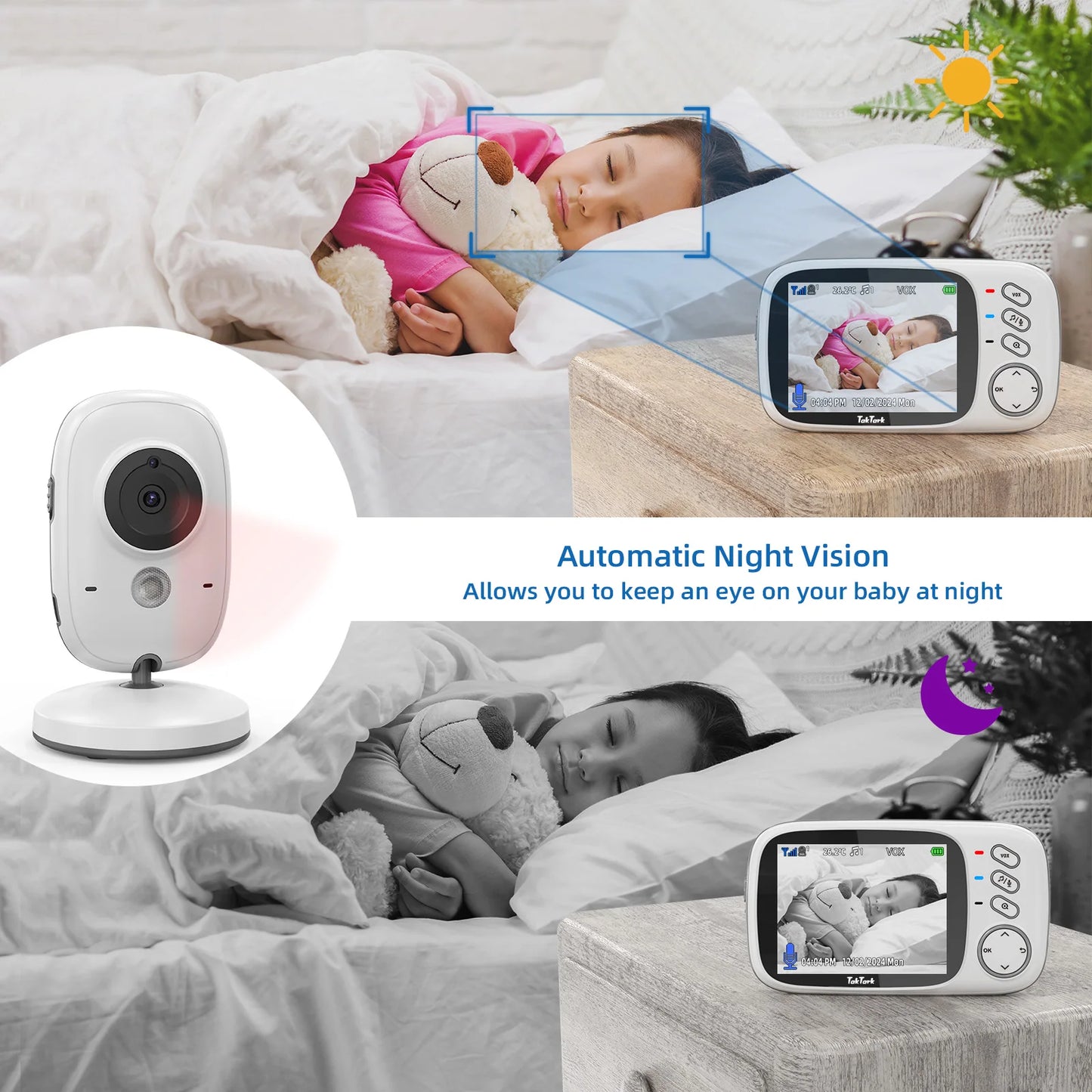 3.2 Inch Wireless Video Baby Monitor with Lullabies Auto Night Vision Two Way Intercom Temperature Monitoring Babysitter