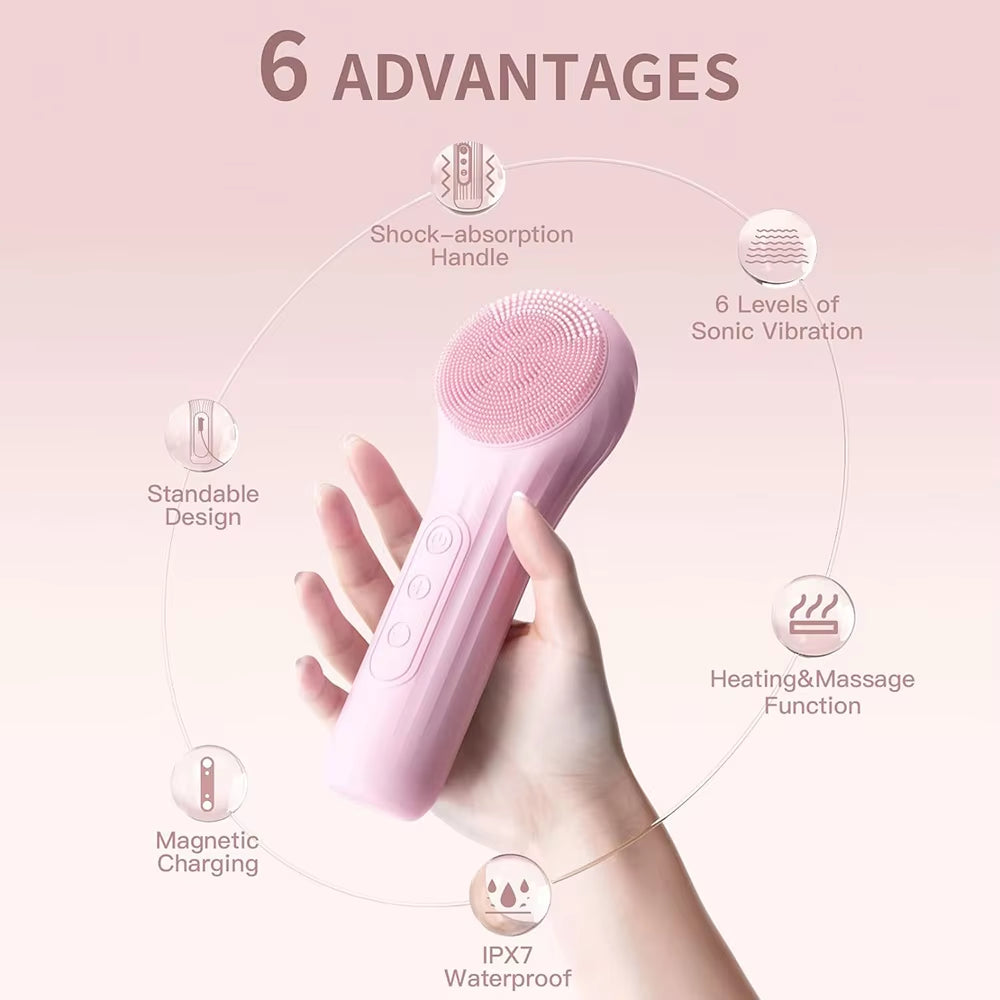 Sonic Waterproof Facial Cleansing Brush Rechargeable Scrubber Exfoliating Vibrating Deep Clean Face Cleaner Skin Care Tool