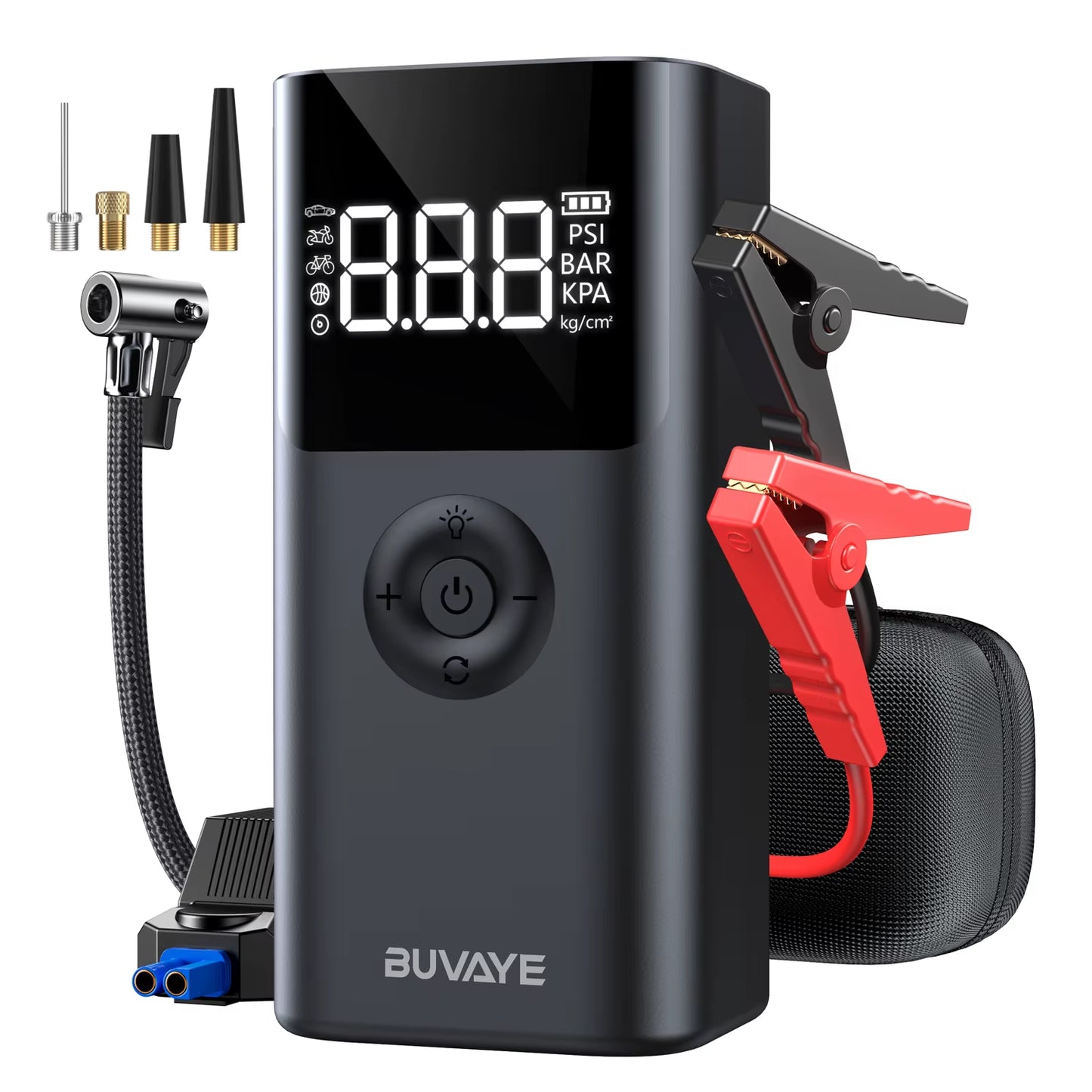 2500A Car Jump Starter Power Bank Portable 150PSI Air Pump 12V Battery Booster for 8.0L Gasoline and 6.0L Diesel Engines