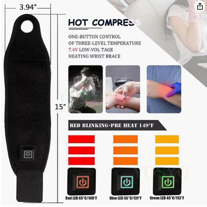 Electrically Heated Wrist Support Sleeve Adjustable Wrist Guard Breathable Black Strap Sports and Hand Joint Protection Tool