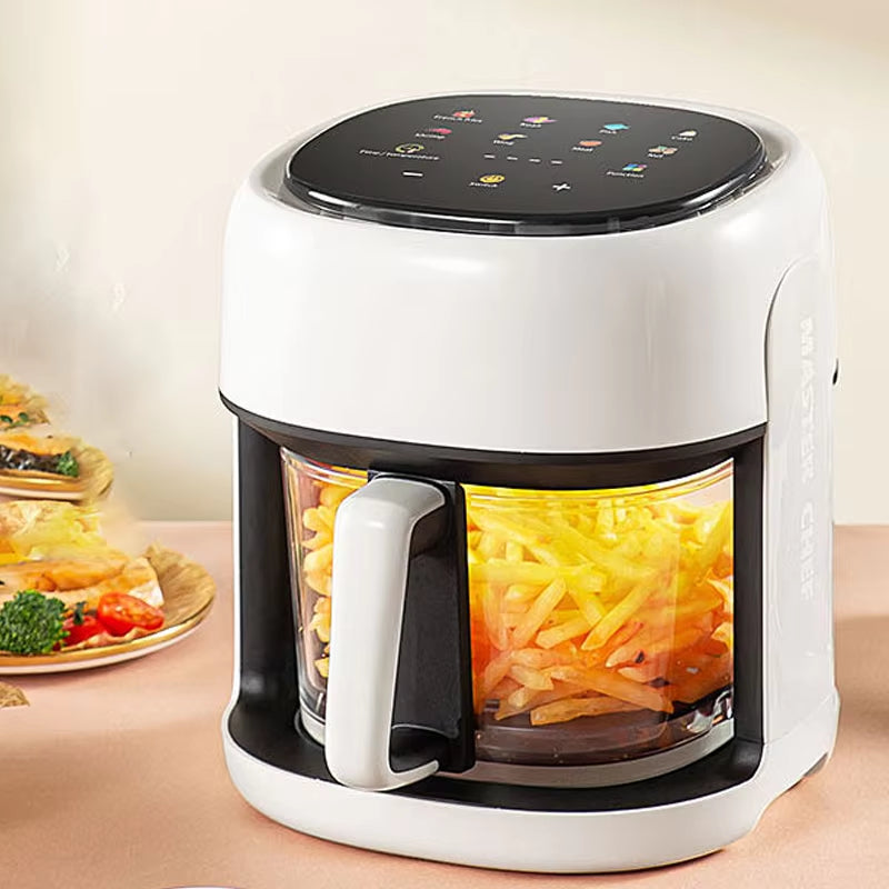 Smart Electric Air Fryer Large Capacity Convection Oven Deep Fryer without Oil Kitchen 360°Baking Viewable Window Home Appliance