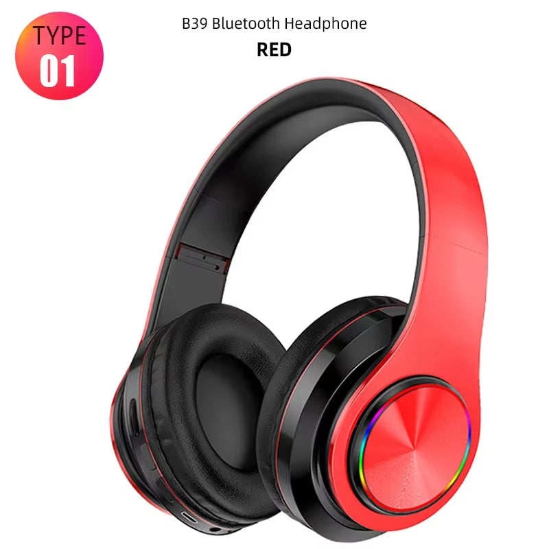 B39 LED Bluetooth V5.0 Headset Sports Wireless Headphone Subwoofer Wireless Stereo Support Card Earphone White for All Phone