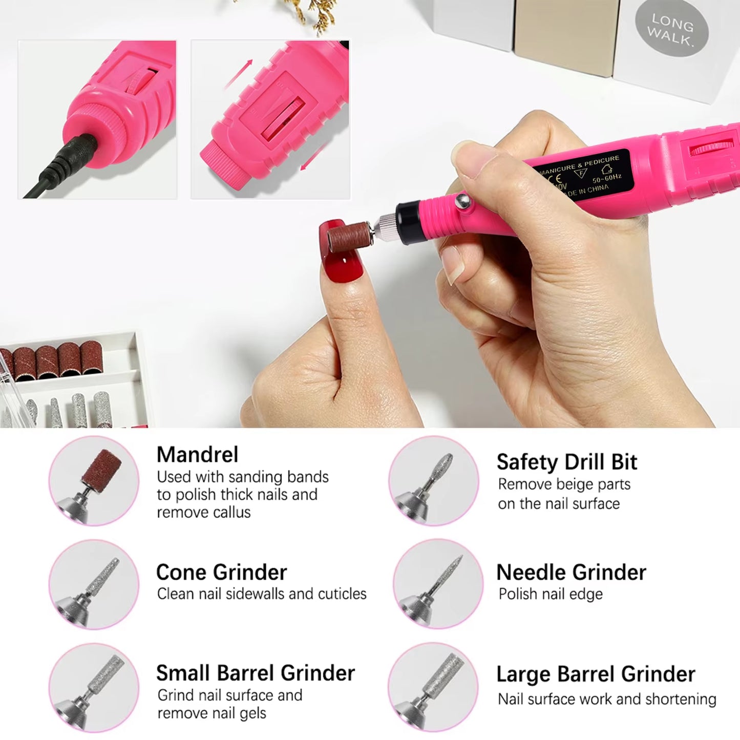 Nail Sander Set Electric Nail Drill Machine Grinding Equipment Milling Cutter for Manicure Pedicure Strong Polishing Tools