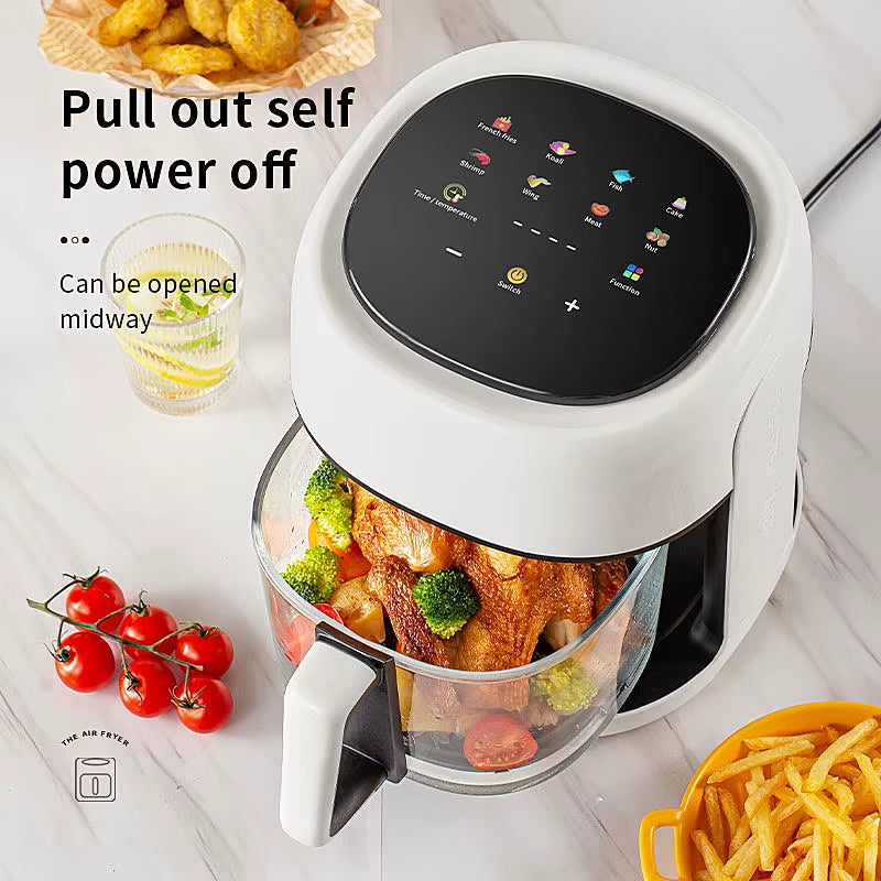 Smart Electric Air Fryer Large Capacity Convection Oven Deep Fryer without Oil Kitchen 360°Baking Viewable Window Home Appliance