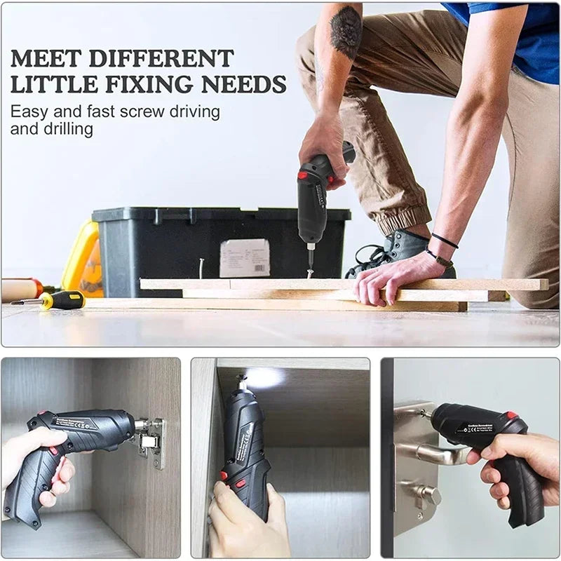 2/47Pcs 3.6V Screwdriver Kit Rechargeable Lithium Battery Cordless Electric Screwdriver Drill Kit Folding Home Power Tools