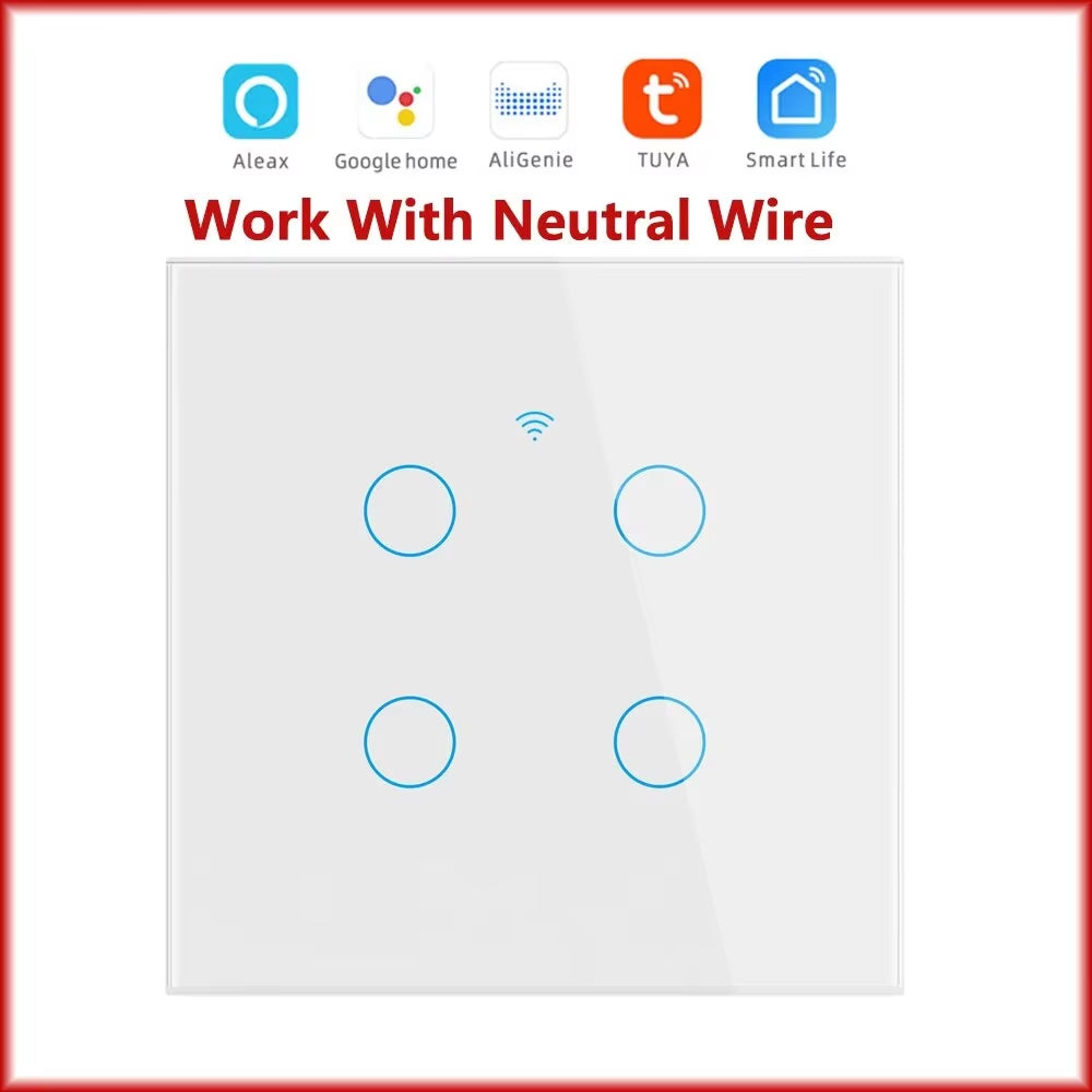 Wifi Smart Switch EU Light Wall Touch Switch 220V Need Neutral Wire Tuya Smart Life Work with Alexa Google Home 1/2/3/4 Gang