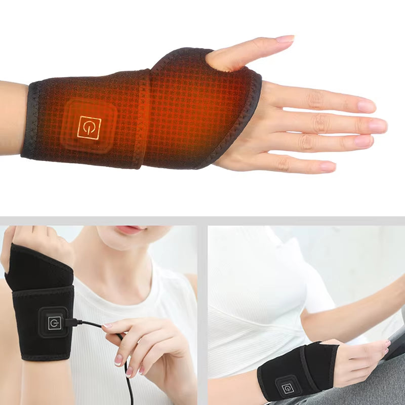 Electrically Heated Wrist Support Sleeve Adjustable Wrist Guard Breathable Black Strap Sports and Hand Joint Protection Tool