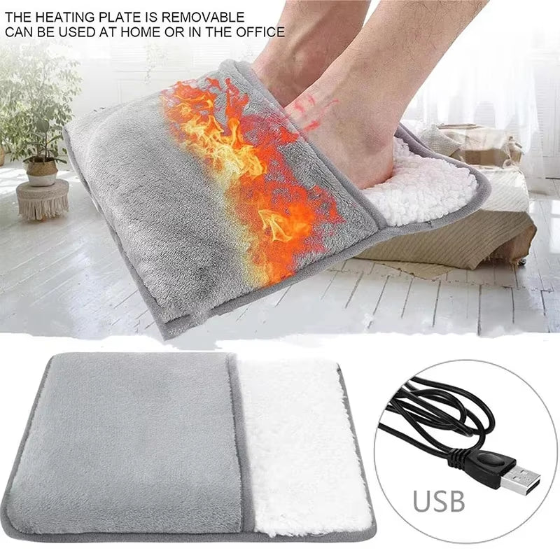 Portable USB Electric Foot Heating Pad Washable Soft Plush Foot Heater Winter Foot Warming Mat for Bed,Under Desk,Office,Home