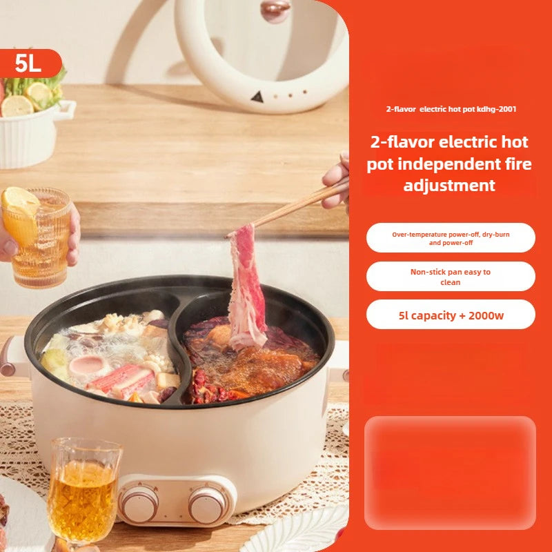220V Electric Hot Pot Household Food Cooking Machine Multi Cooker 2 Flavor Hot Pot/Steaming Cooker/Split Type Pot Available