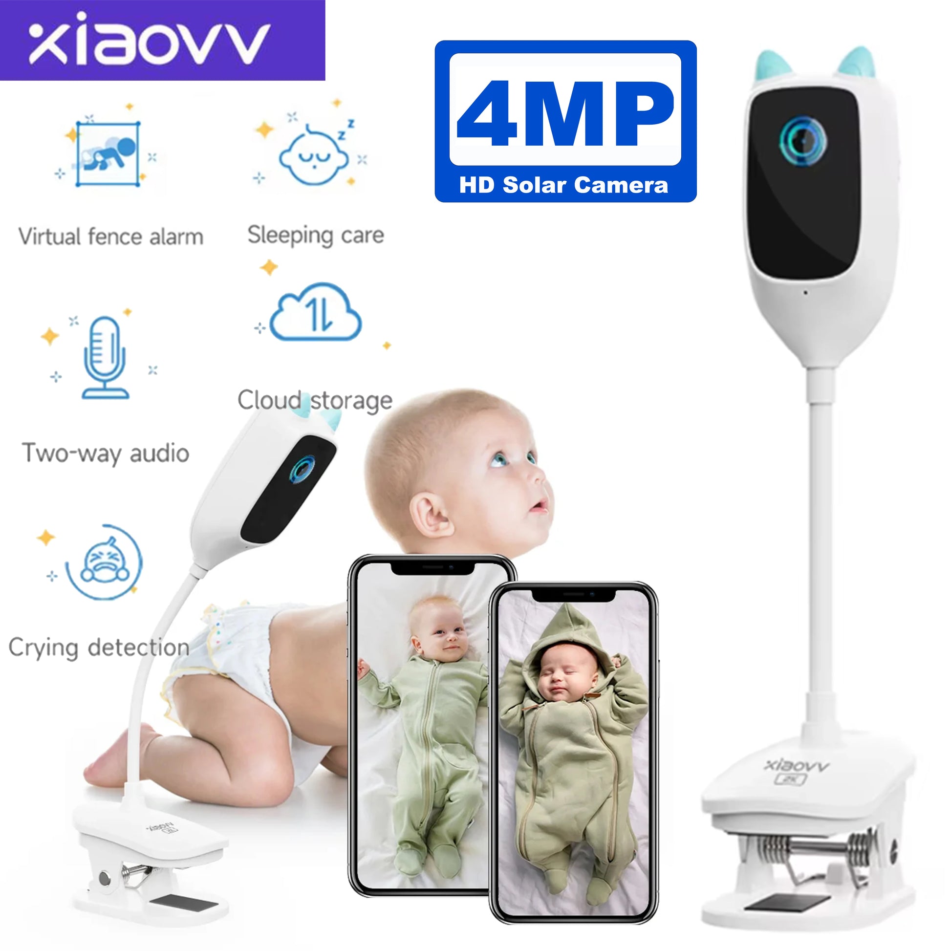 4MP 2K Wifi Indoor High-Definition Crying Detection Baby Monitor Full-Color Night Vision 360 Degree Rotating Network Camera