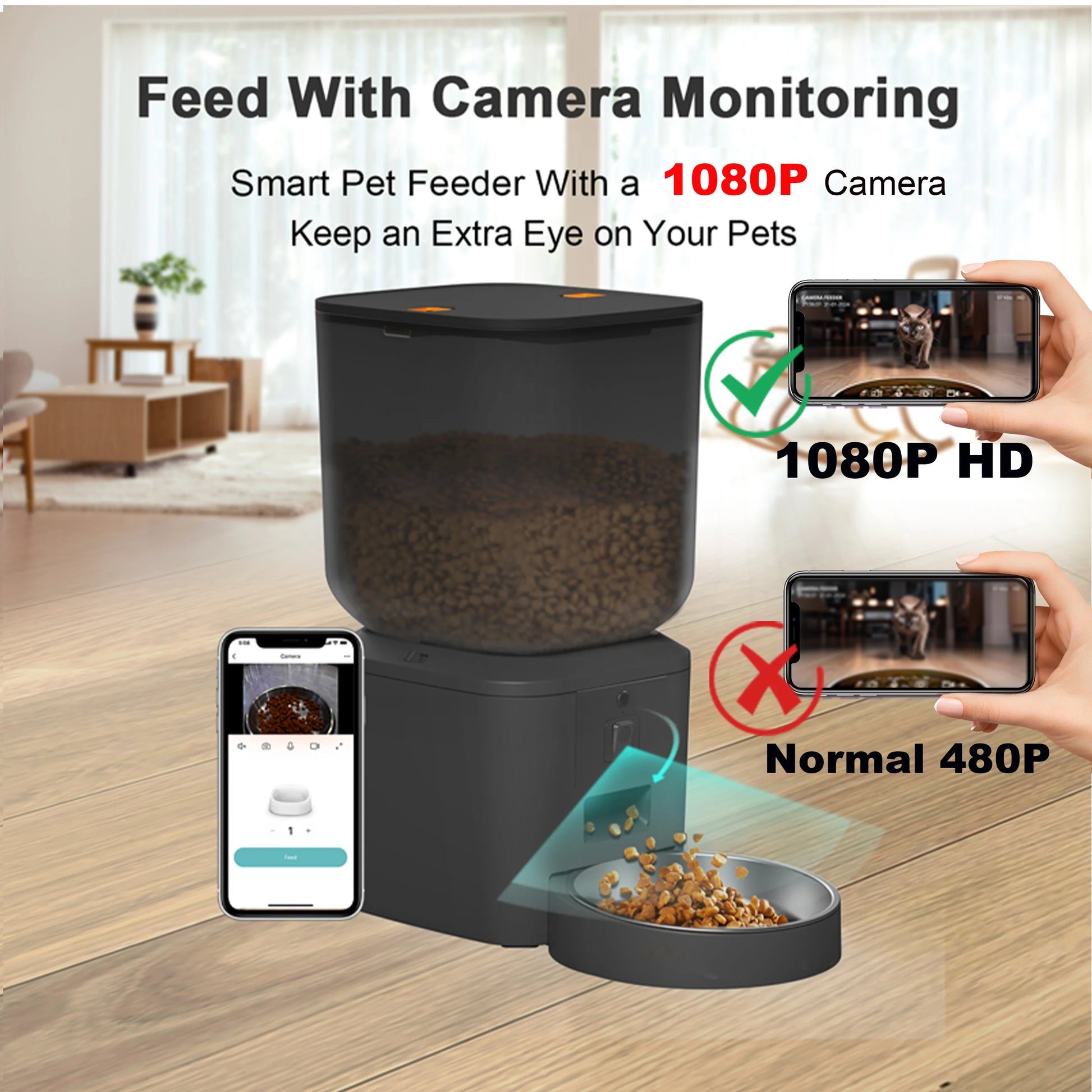 Automatic Cat Feeder with 1080P Camera Video Cat Food Dispenser Pet Smart Voice Recorder Remote Control Auto Feeder for Cat Dog