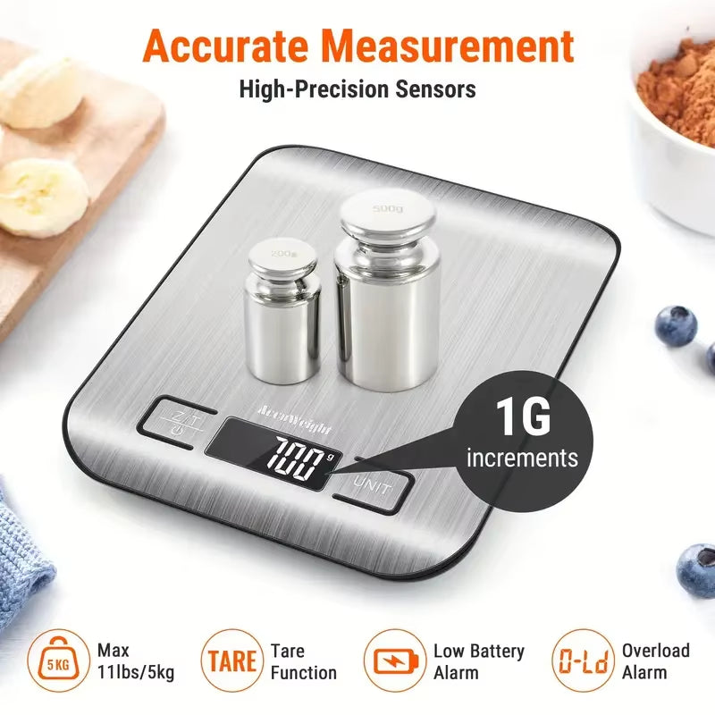 5/10KG Digital Kitchen Scale Stainless Steel Portable Kitchen Food Scale LED Display Electronic Jewelry Baking Weight Scales