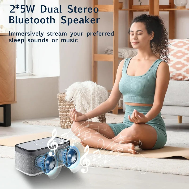 Wireless Charging Alarm Clock with Bluetooth Speaker & White Noise Machine, 15W Fast Charger, Fm Radio, Sleep Timer, 12-Color Ni