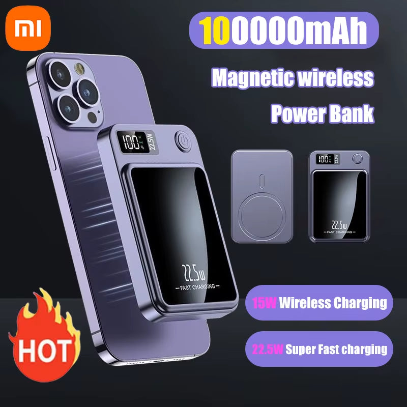 Xiaomi 100000Mah Wireless Magnetic Power Bank Super Fast Charging Ultra Capacity Digital External Battery Power Bank for Iphone