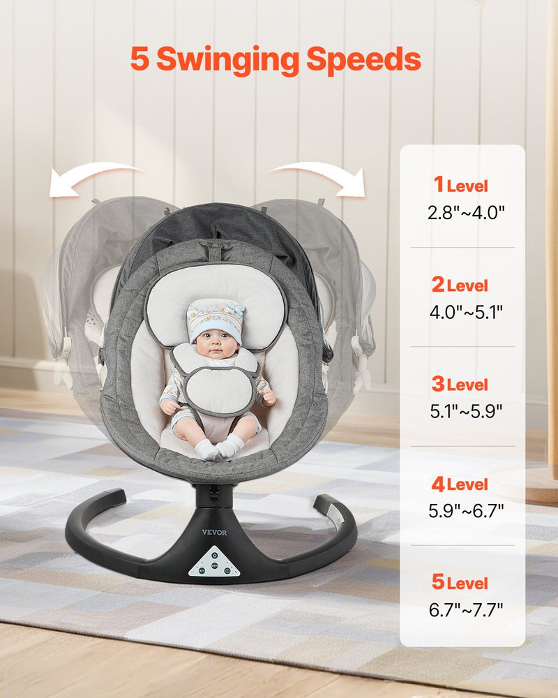 Baby Swing For Infants 5 Speeds 3 Seat Positions Remote Control Toy Bar 3 Toys