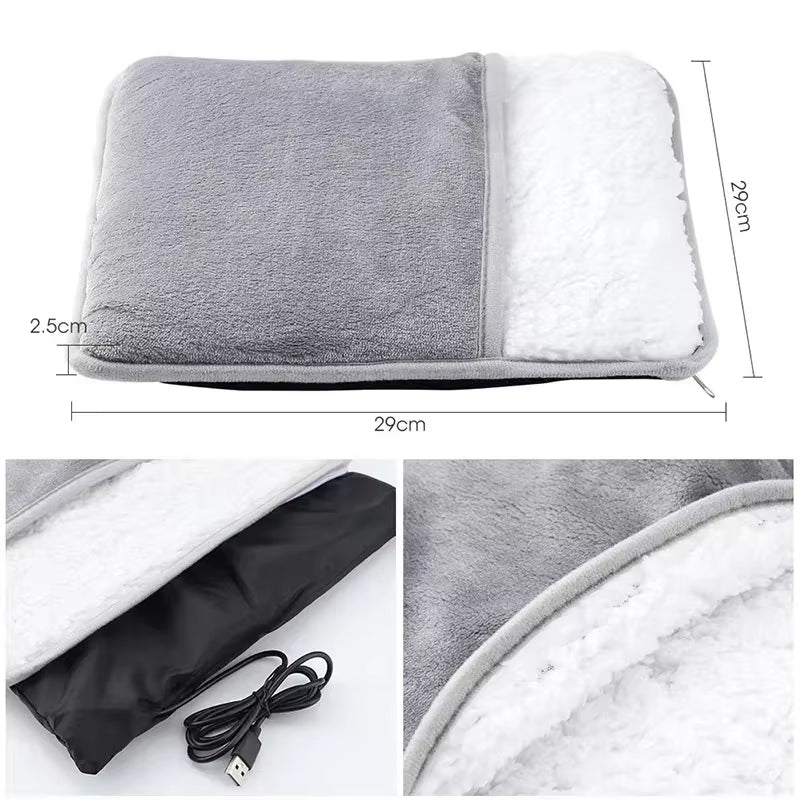 Portable USB Electric Foot Heating Pad Washable Soft Plush Foot Heater Winter Foot Warming Mat for Bed,Under Desk,Office,Home