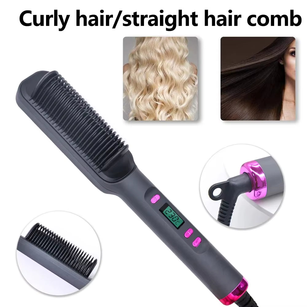 Electric Hot Comb Multifunctional Straight Hair Straightener Comb Negative Ion Anti-Scalding Styling Tool Straightening Brush